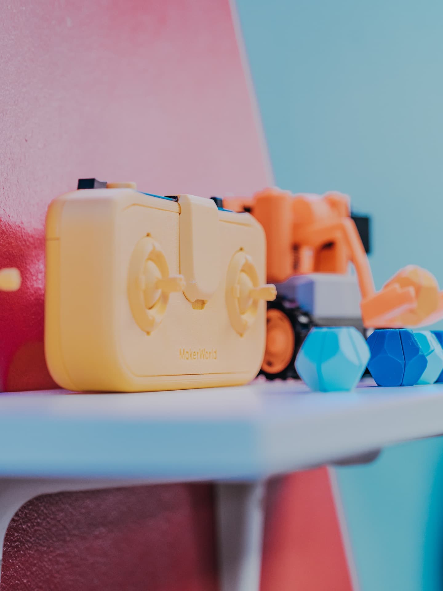 Colourful 3D printed objects on display at the Robocode centre